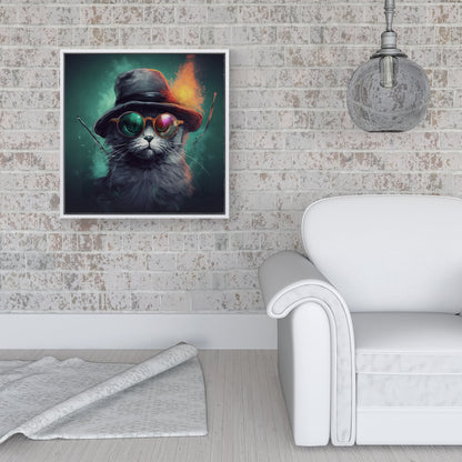 Fiery Cat In A Hat Framed Canvas