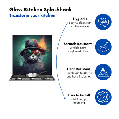 Fiery Cat In A Hat Kitchen Splashback