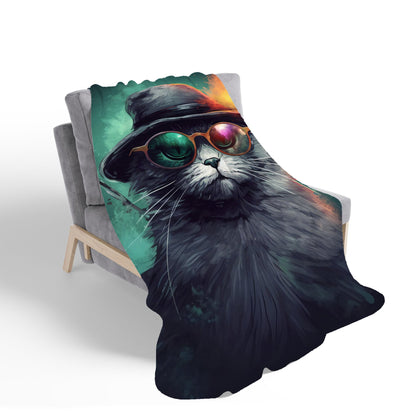 Fiery Cat In A Hat Sherpa Blanket