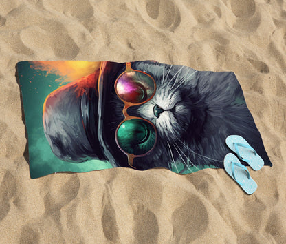 Fiery Cat In A Hat Beach Towel