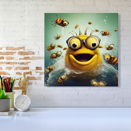 Happy Worm And Bees Splashart Canvas