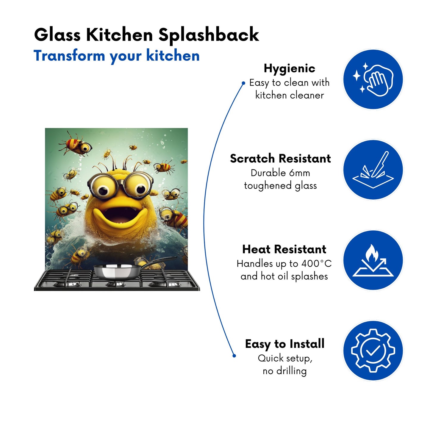 Happy Worm And Bees Splashart Kitchen Splashback
