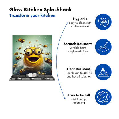 Happy Worm And Bees Splashart Kitchen Splashback