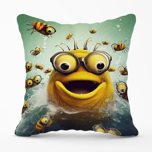 Happy Worm And Bees Splashart Cushions