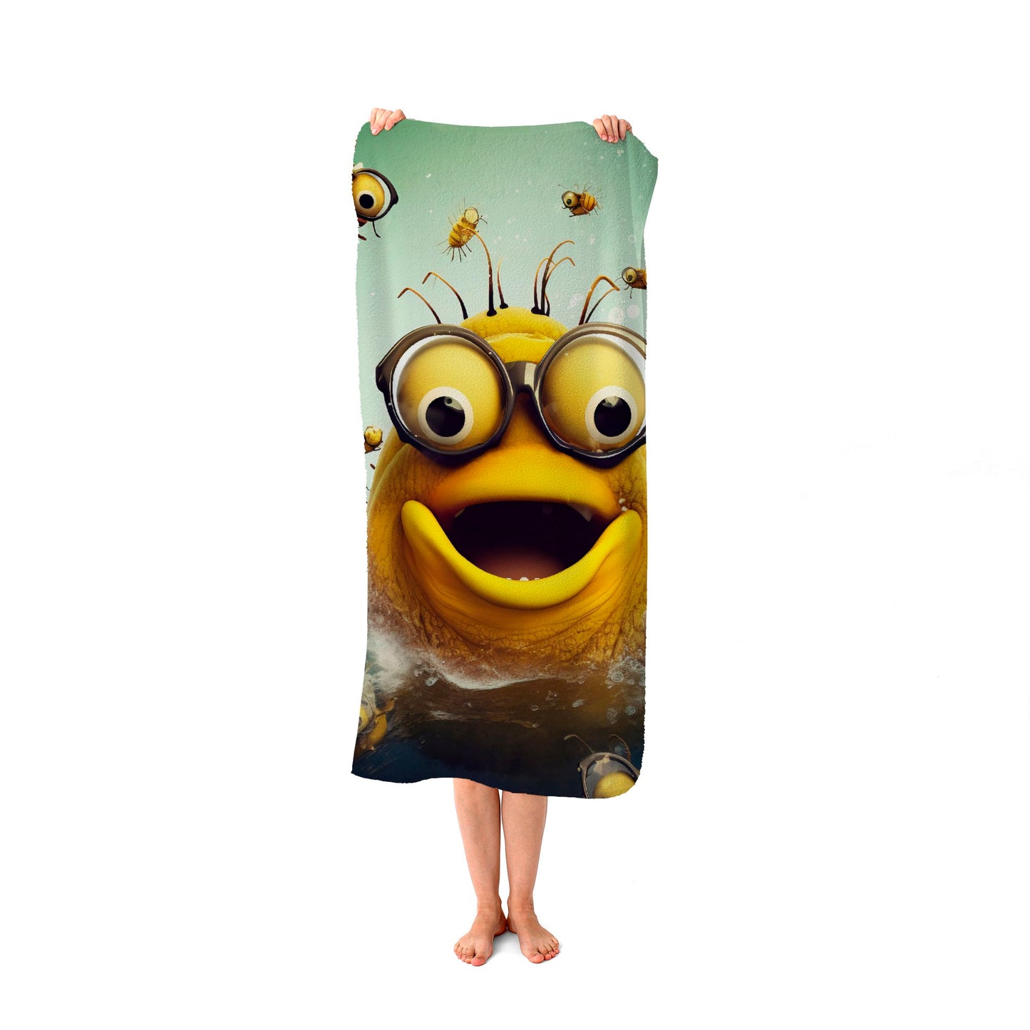 Happy Worm And Bees Splashart Beach Towel