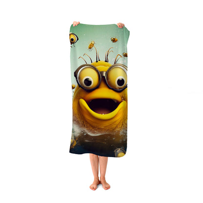 Happy Worm And Bees Splashart Beach Towel