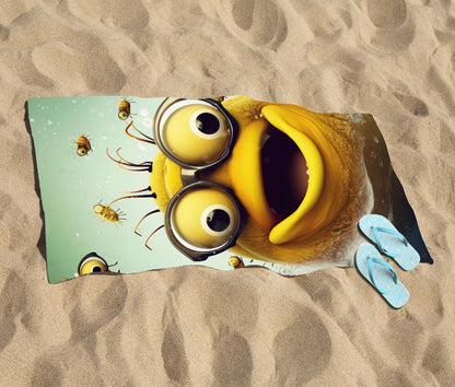 Happy Worm And Bees Splashart Beach Towel