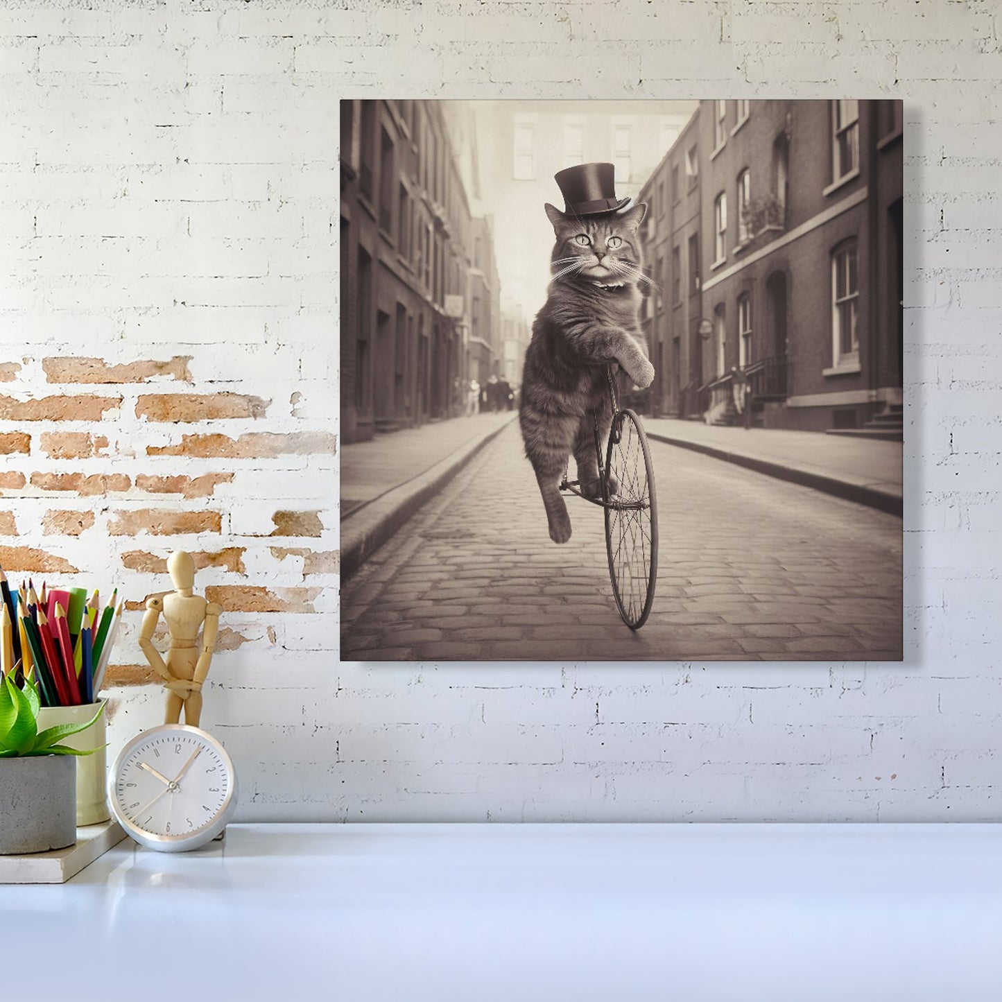 Victorian Cat Riding A Bike Canvas
