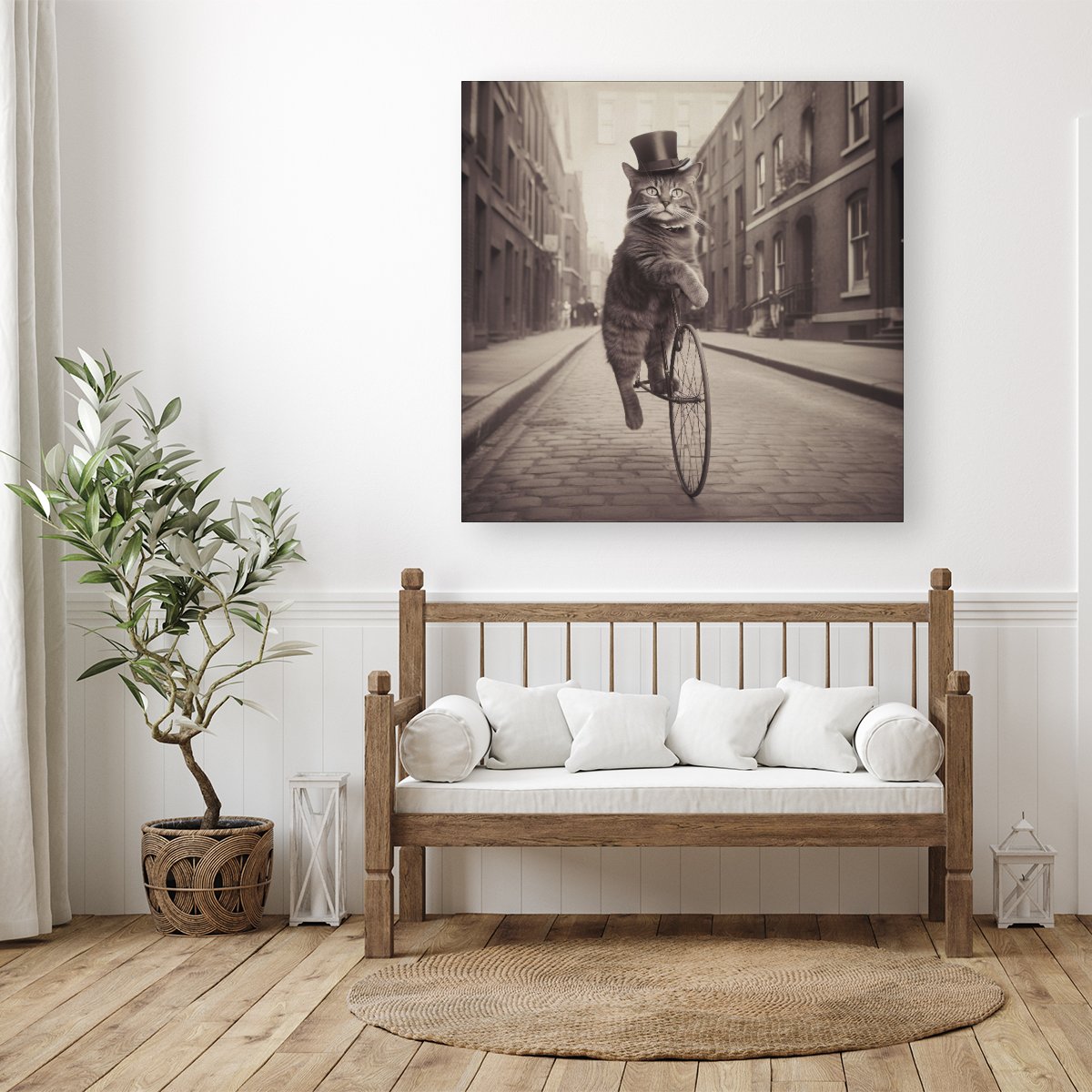 Victorian Cat Riding A Bike Canvas