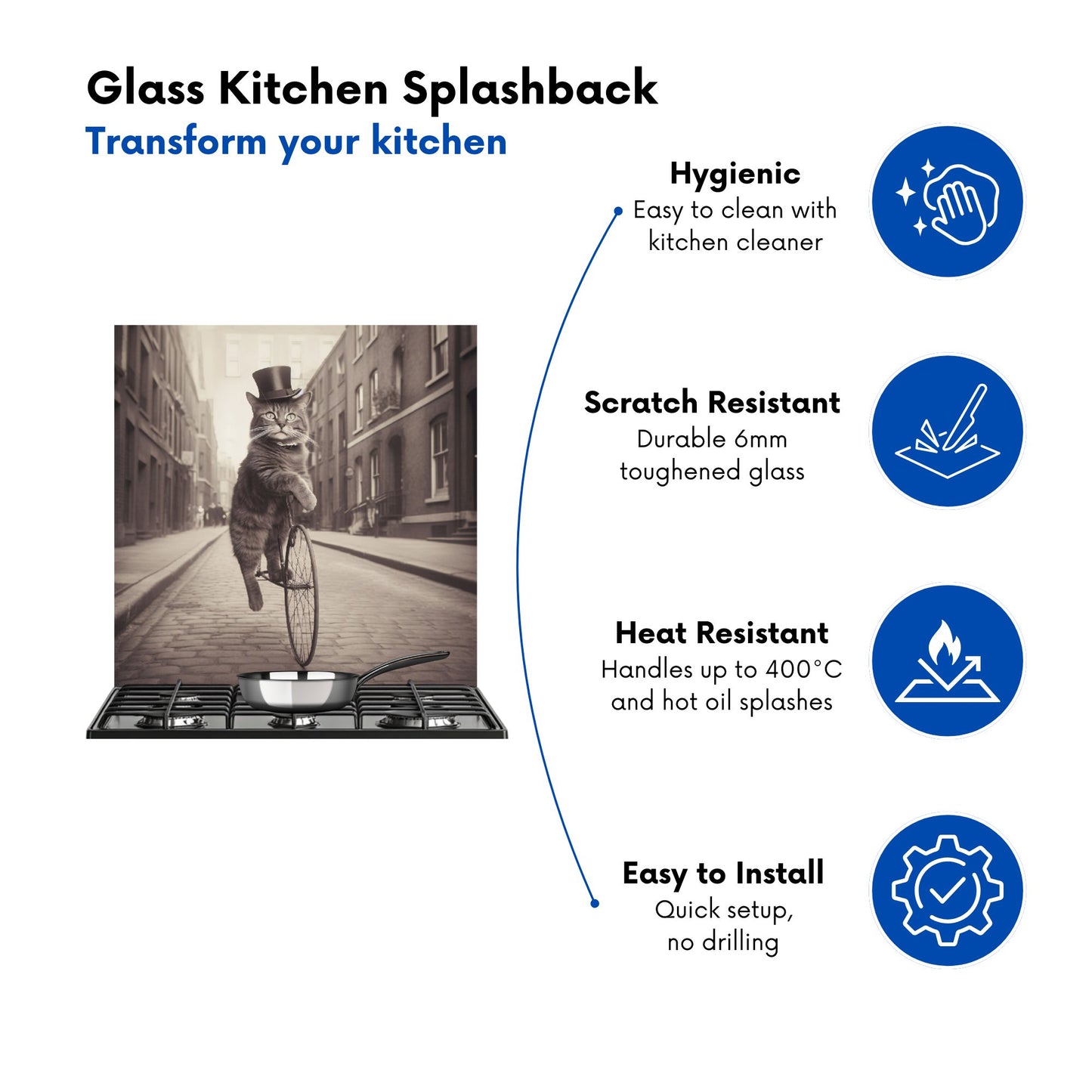 Victorian Cat Riding A Bike Kitchen Splashback