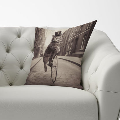 Victorian Cat Riding A Bike Cushions