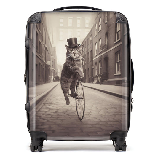 Victorian Cat Riding A Bike Suitcase