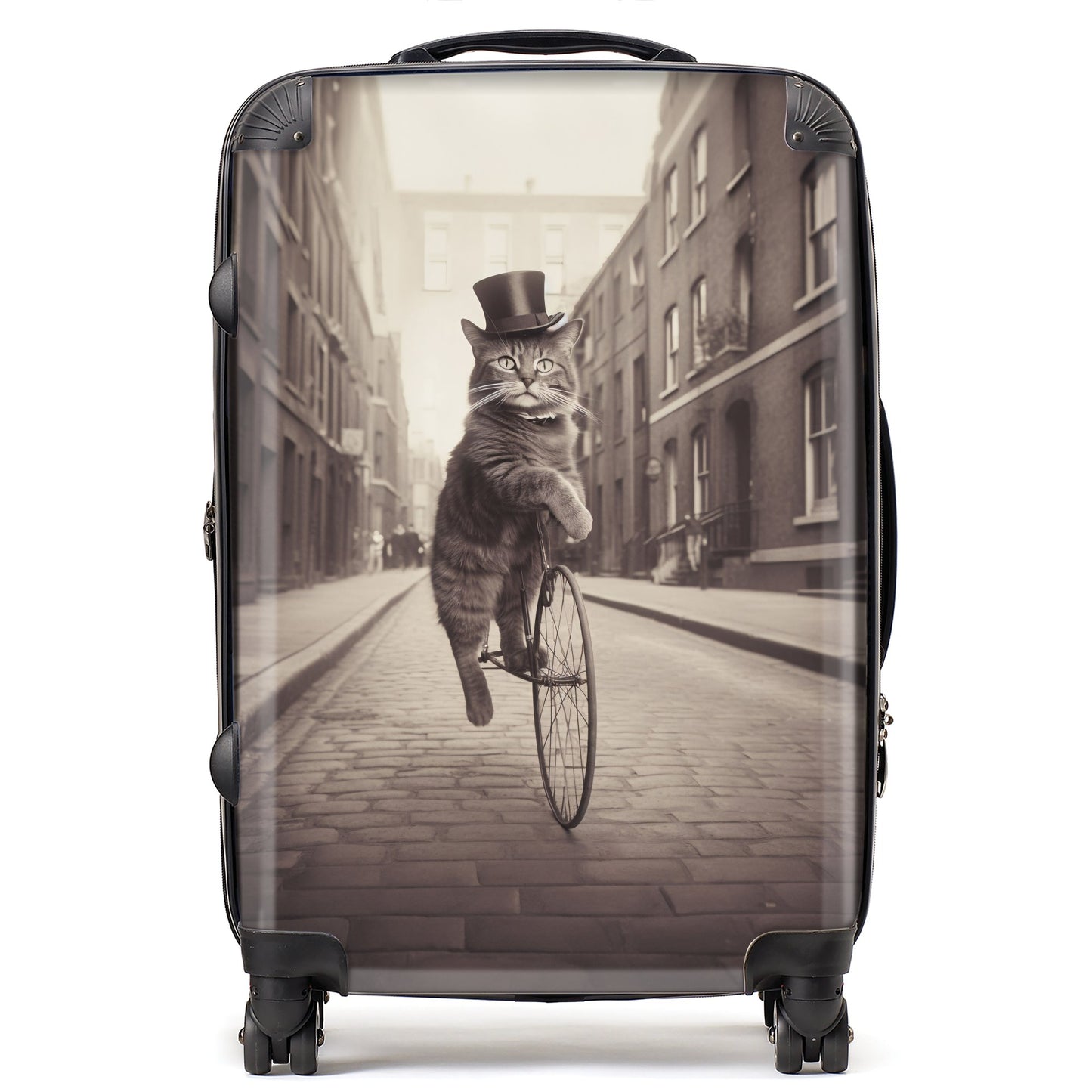 Victorian Cat Riding A Bike Suitcase