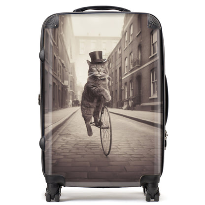 Victorian Cat Riding A Bike Suitcase