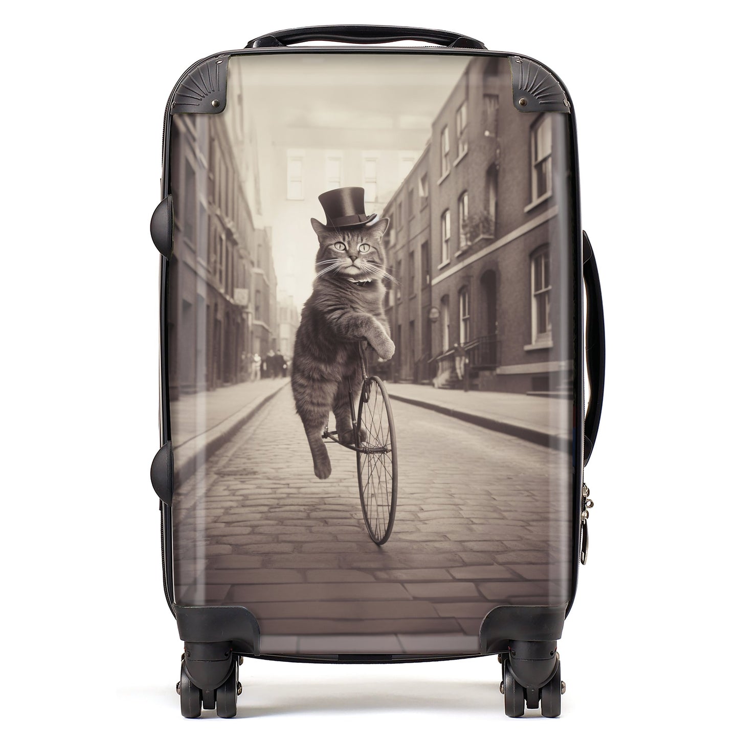 Victorian Cat Riding A Bike Suitcase