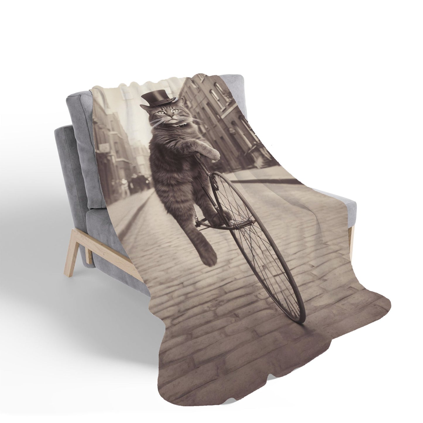 Victorian Cat Riding A Bike Sherpa Blanket
