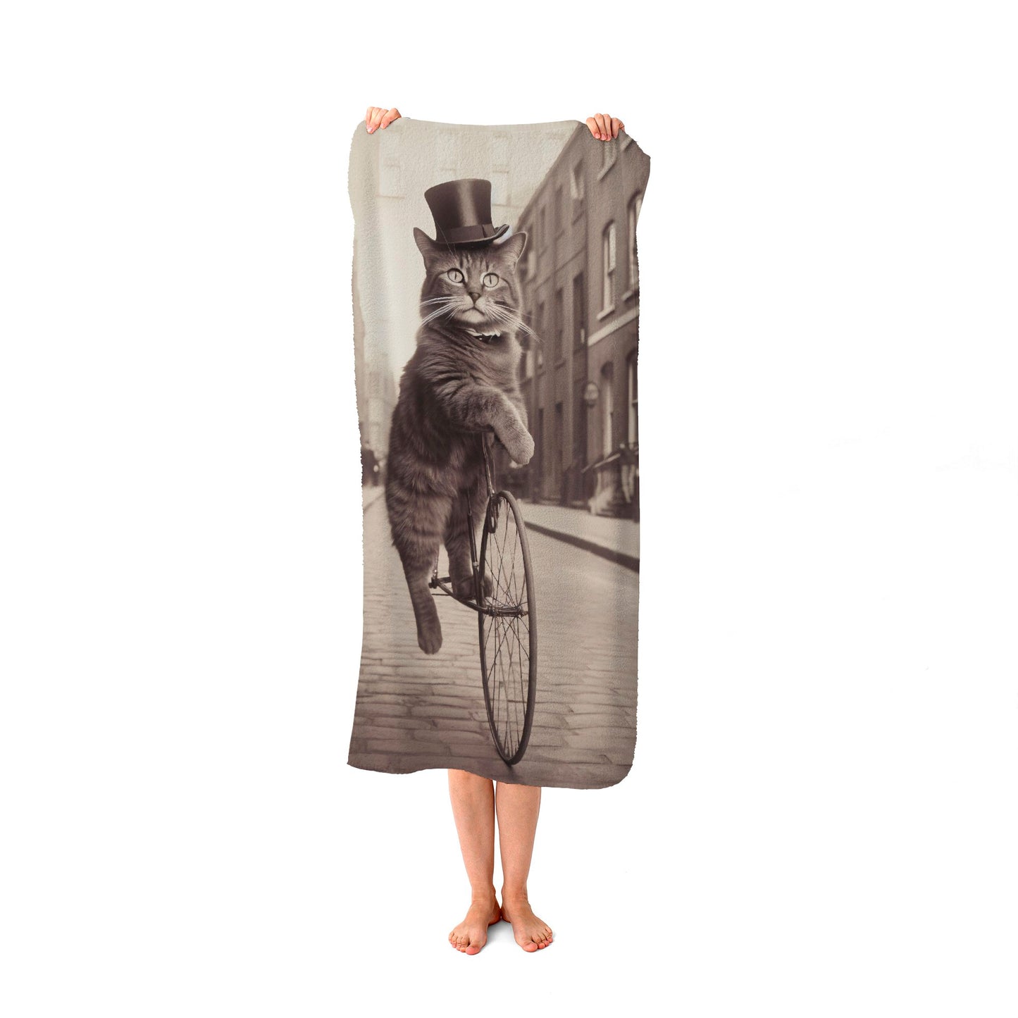 Victorian Cat Riding A Bike Beach Towel