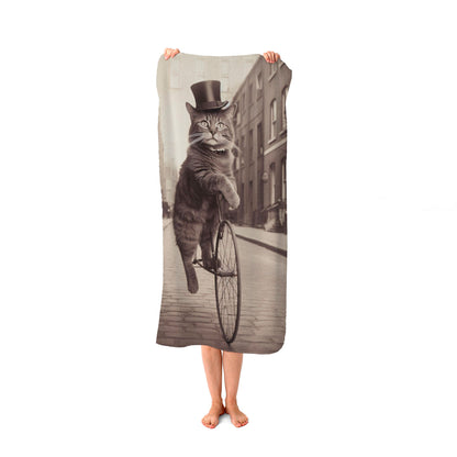 Victorian Cat Riding A Bike Beach Towel