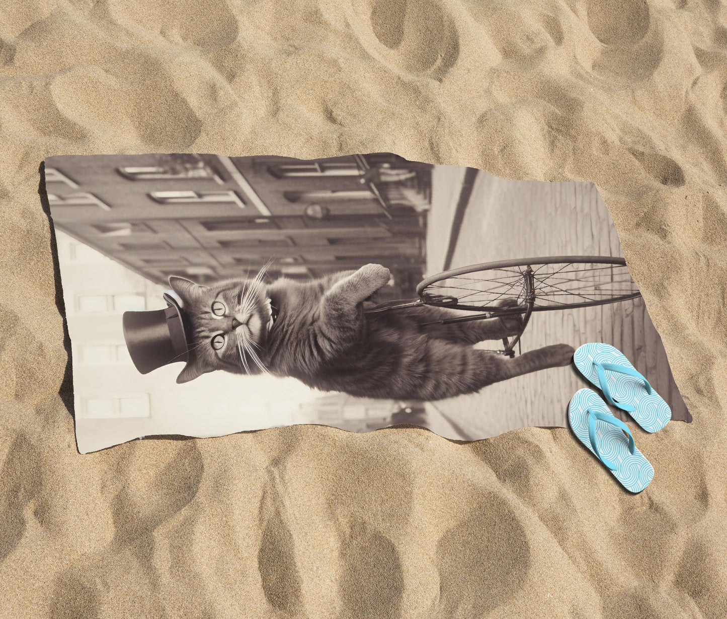 Victorian Cat Riding A Bike Beach Towel