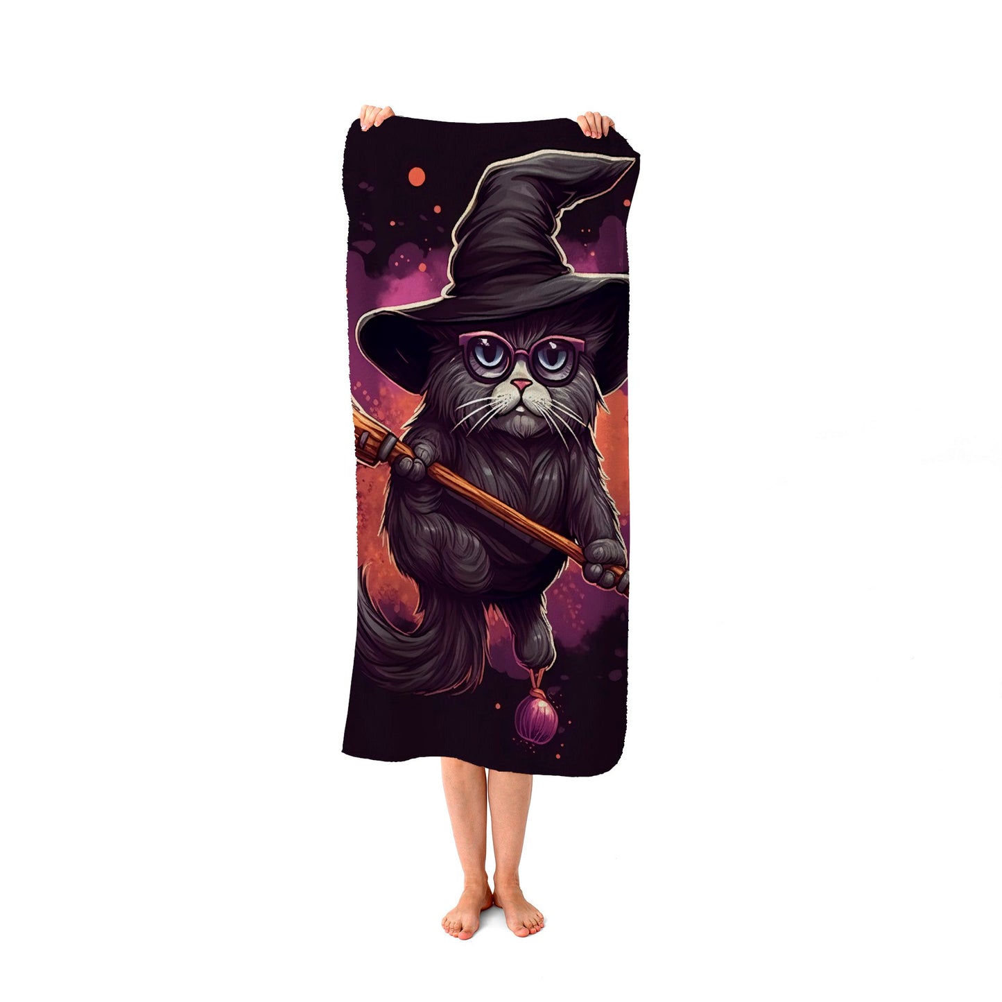 Cat And A Broom Beach Towel