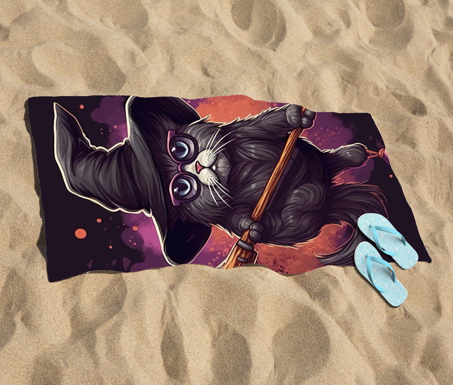 Cat And A Broom Beach Towel