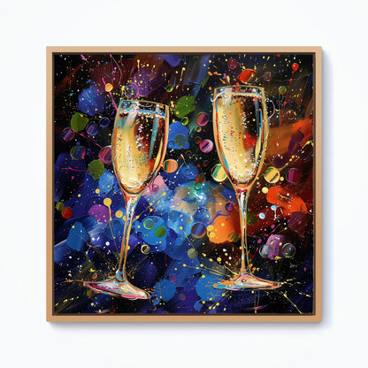 Splashart Champagne Flutes Framed Canvas