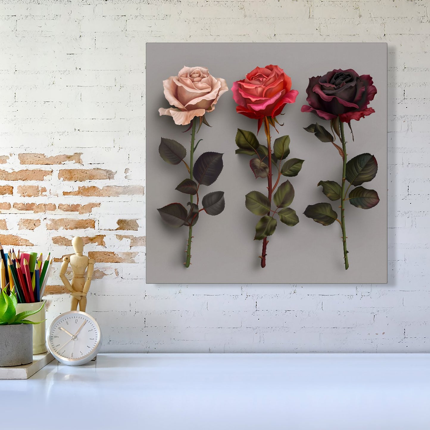 3 Red And Pink Roses Canvas