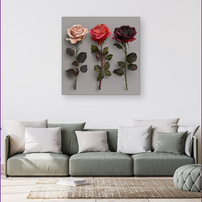 3 Red And Pink Roses Canvas