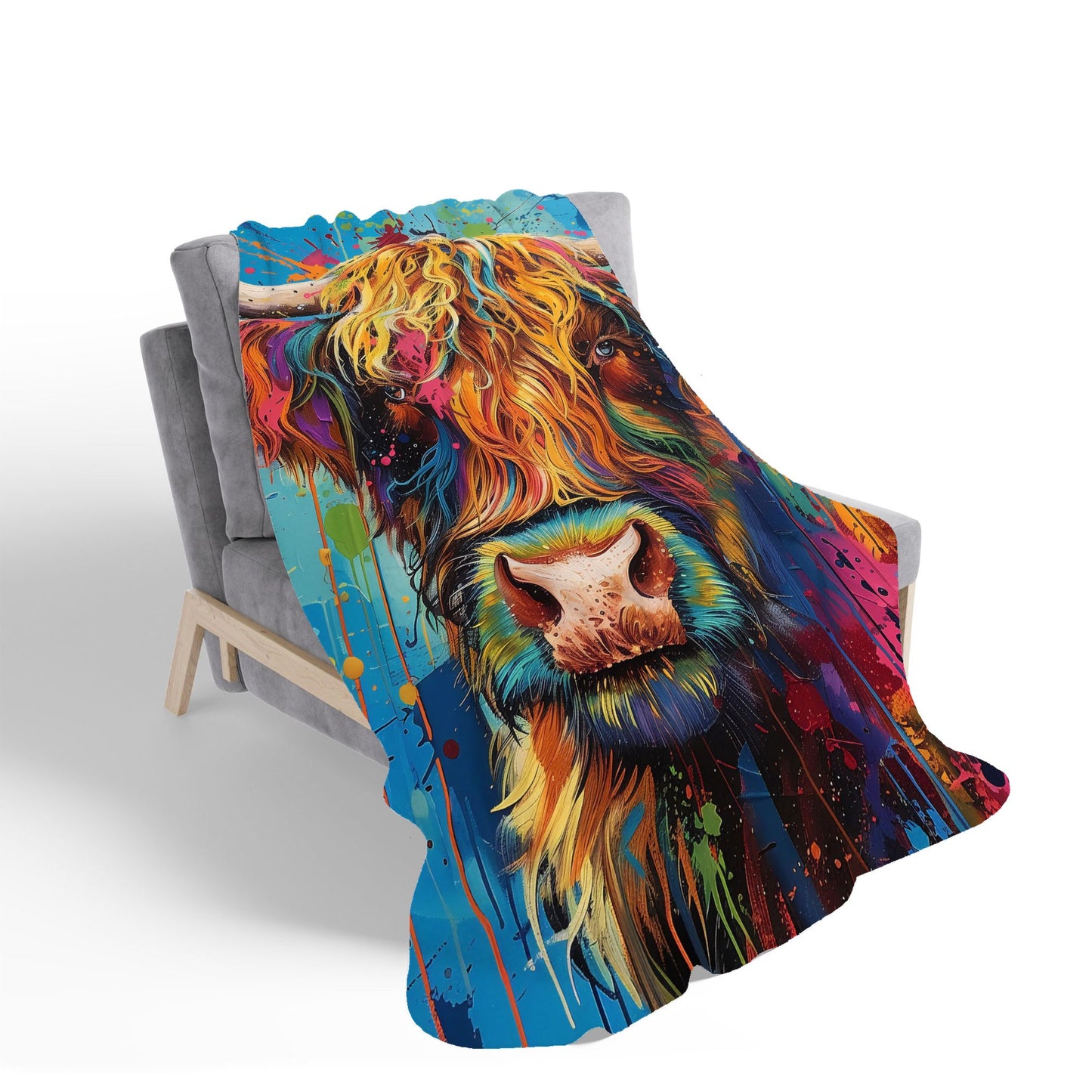 Splashart Highland Cow Sherpa Blanket