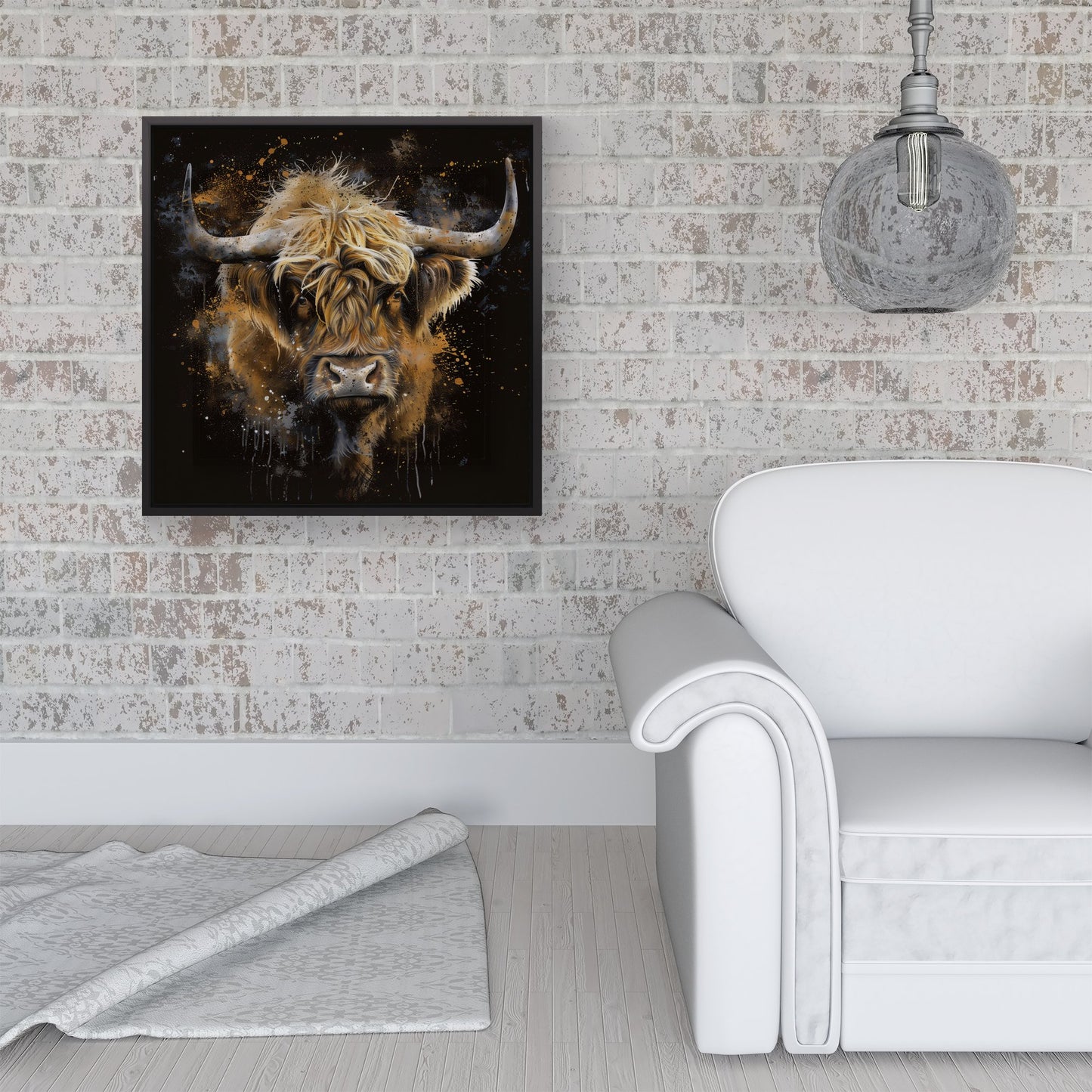 Bronze Splashart Highland Cow Framed Canvas