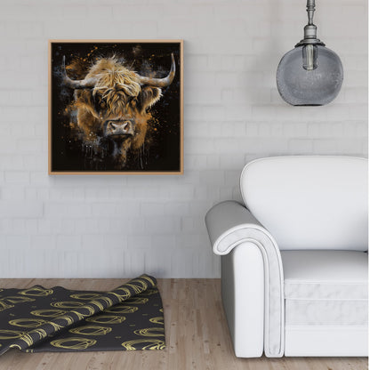 Bronze Splashart Highland Cow Framed Canvas