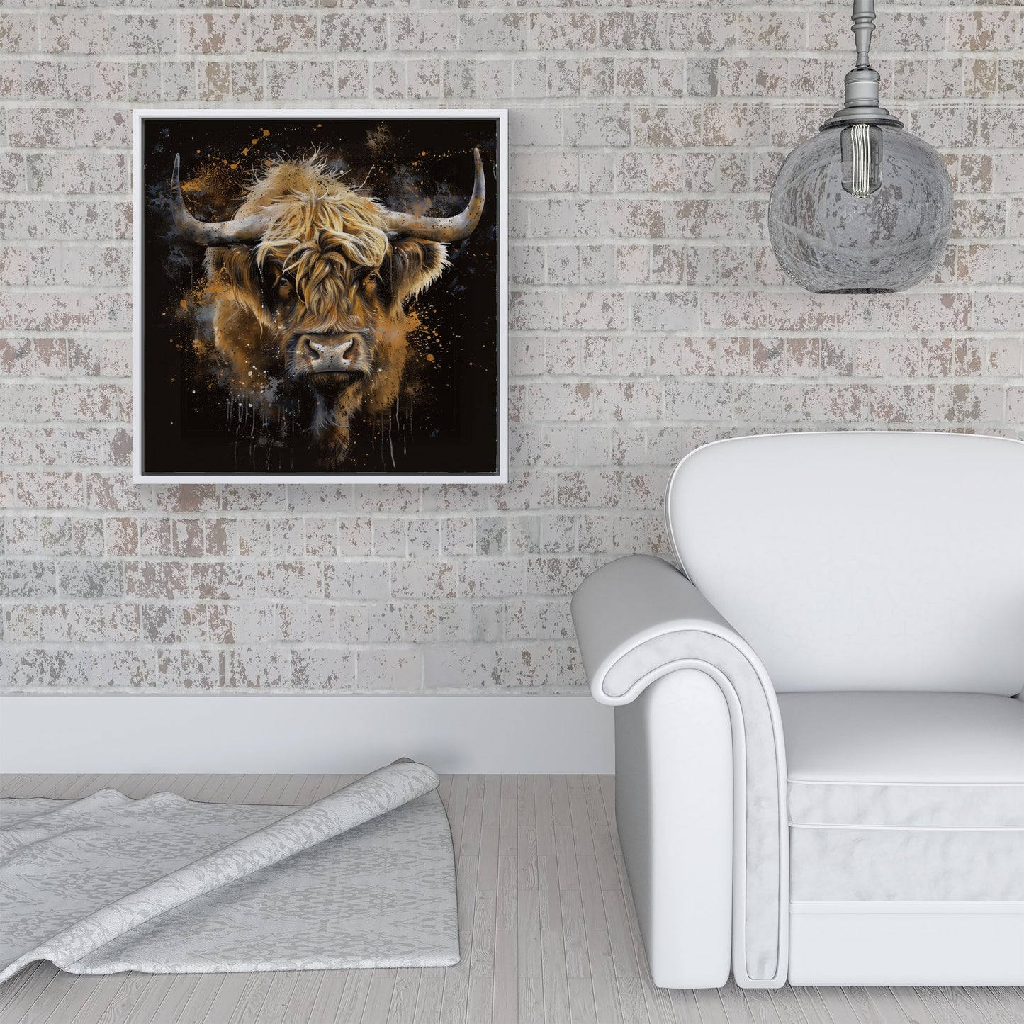 Bronze Splashart Highland Cow Framed Canvas