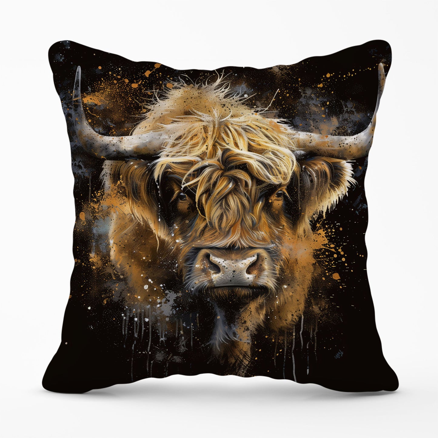 Bronze Splashart Highland Cow Cushions