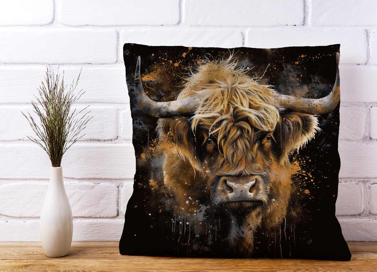 Bronze Splashart Highland Cow Cushions