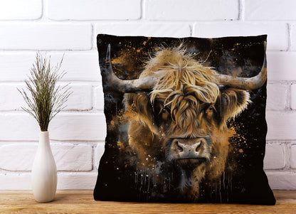 Bronze Splashart Highland Cow Cushions