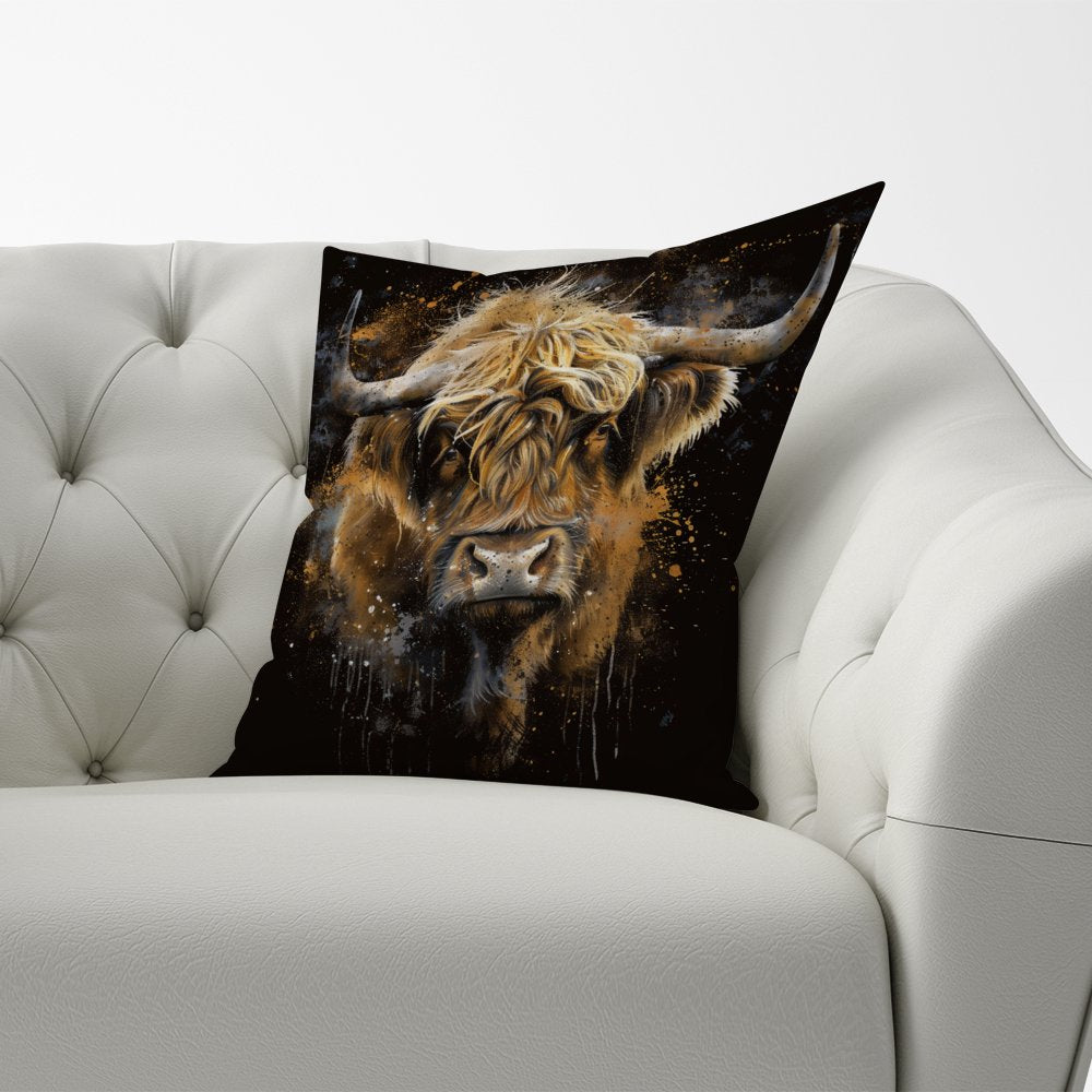 Bronze Splashart Highland Cow Cushions