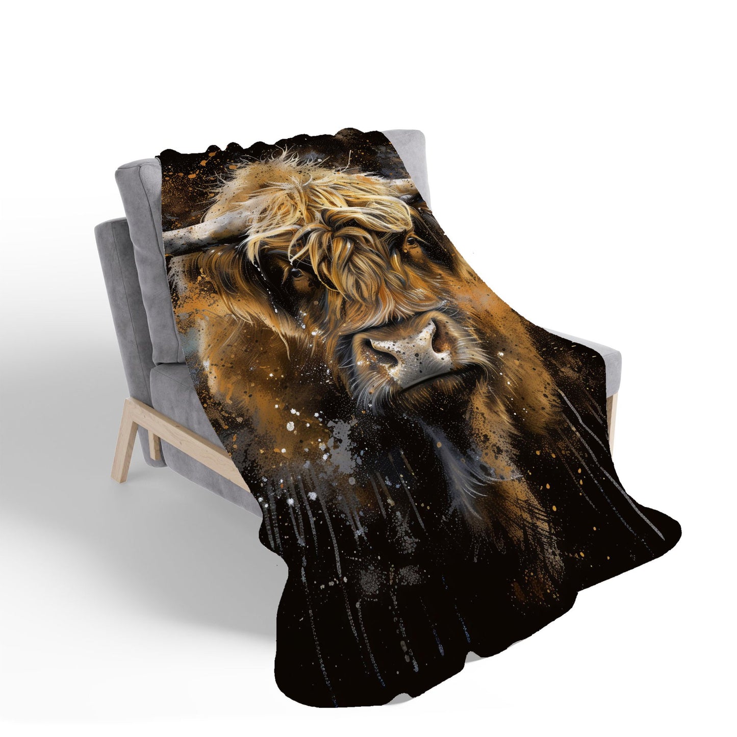 Bronze Splashart Highland Cow Sherpa Blanket