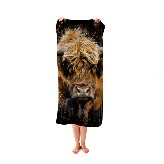 Bronze Splashart Highland Cow Beach Towel