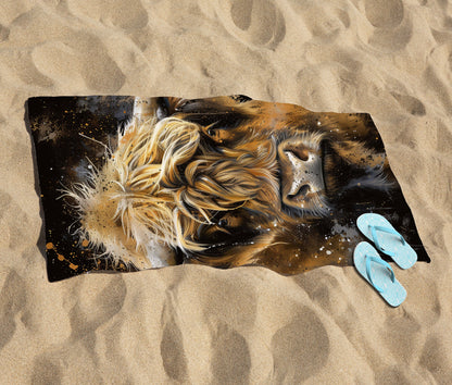 Bronze Splashart Highland Cow Beach Towel
