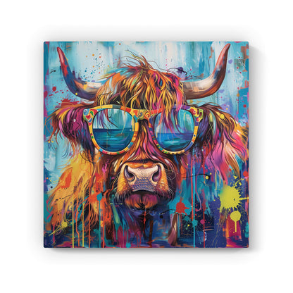 Splashart Highland Cow With Glasses Canvas