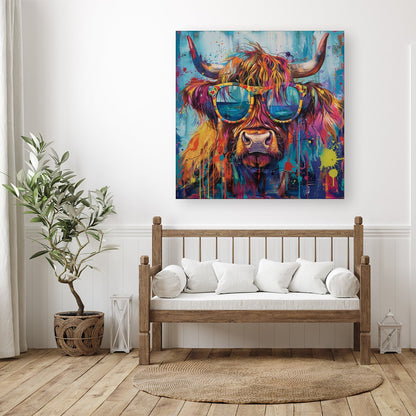 Splashart Highland Cow With Glasses Canvas