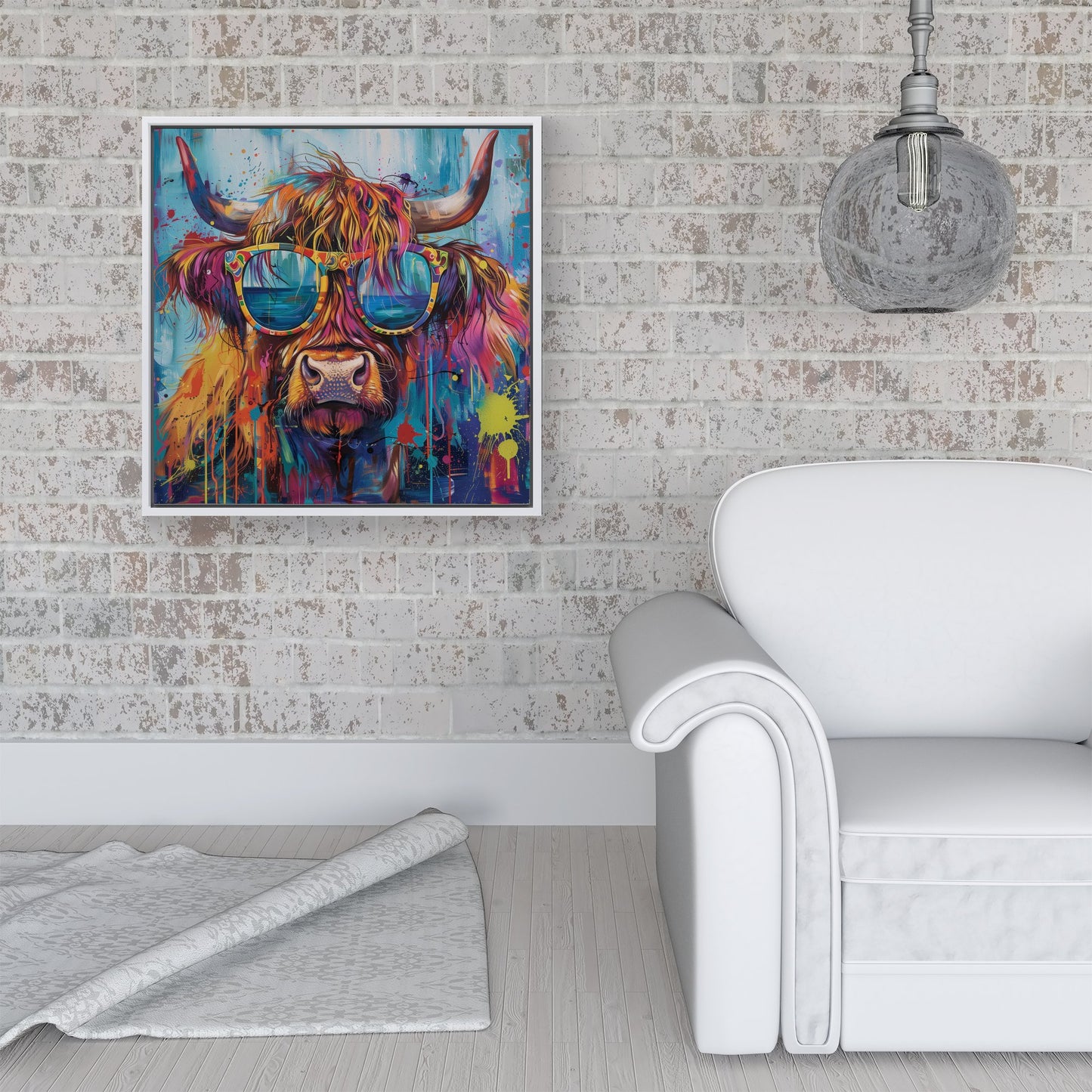 Splashart Highland Cow With Glasses Framed Canvas