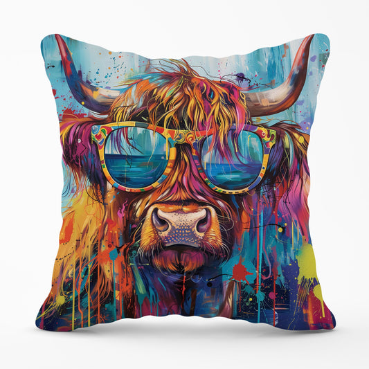 Splashart Highland Cow With Glasses Cushions