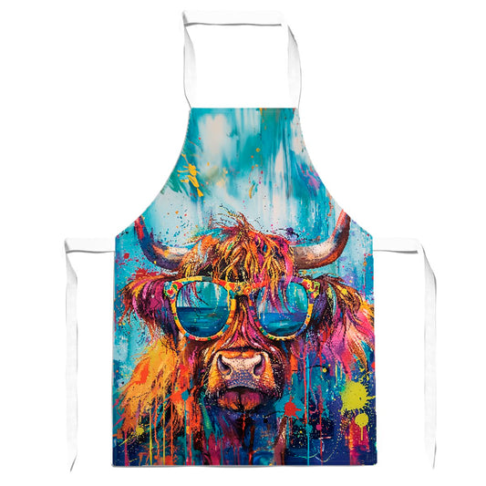 Splashart Highland Cow With Glasses Apron