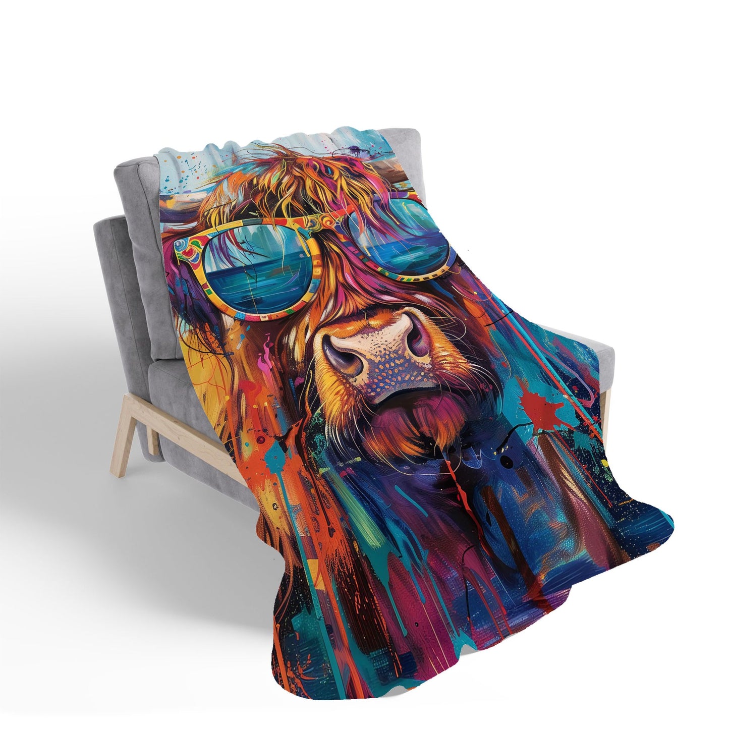 Splashart Highland Cow With Glasses Sherpa Blanket