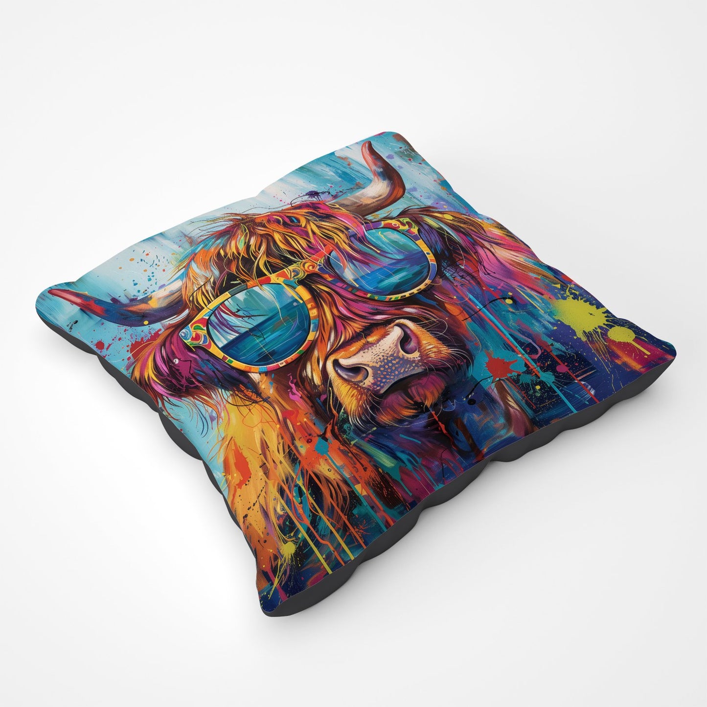 Splashart Highland Cow With Glasses Pet Bed