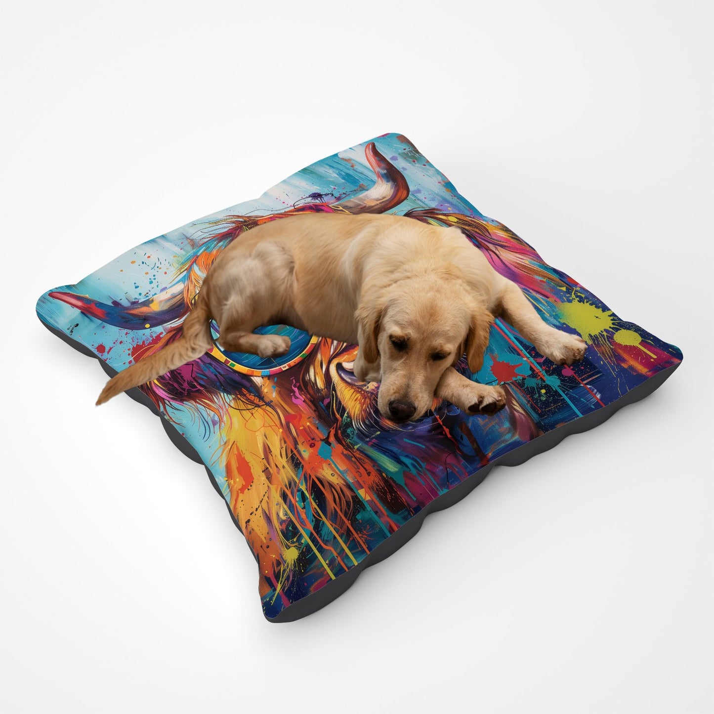 Splashart Highland Cow With Glasses Pet Bed