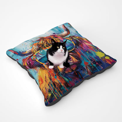 Splashart Highland Cow With Glasses Pet Bed