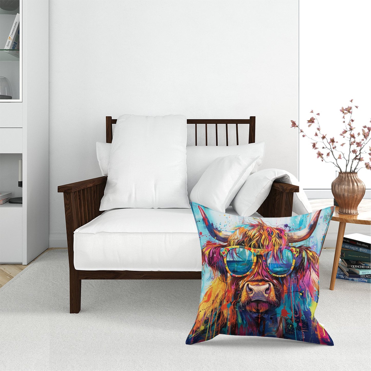Splashart Highland Cow With Glasses Pet Bed