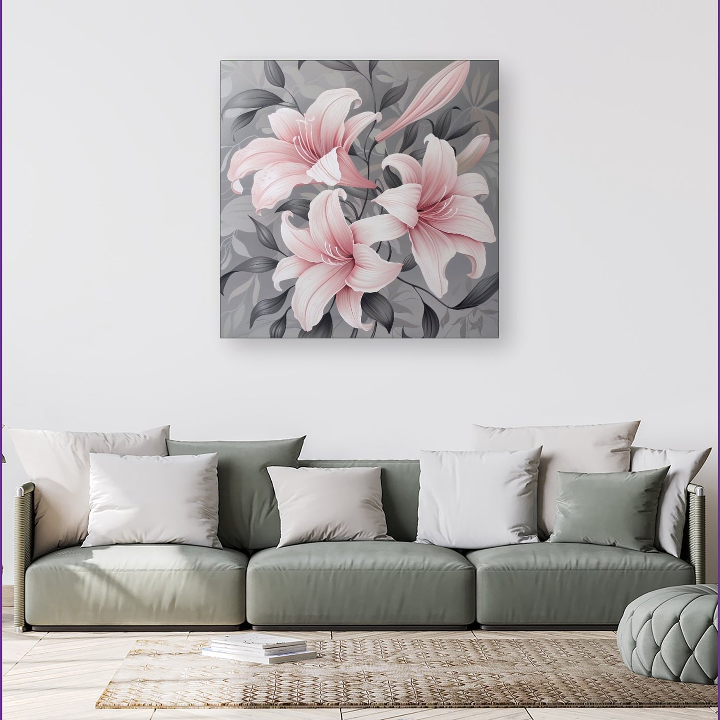 Pink Lilies On Grey Canvas